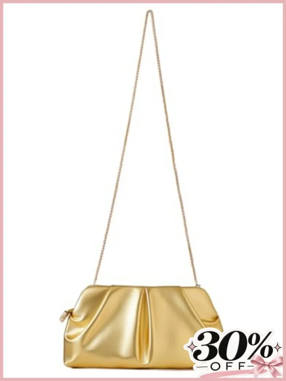 Ruched PU Leather Clutch Purse with Detachable Chain Crossbody Evening Bag